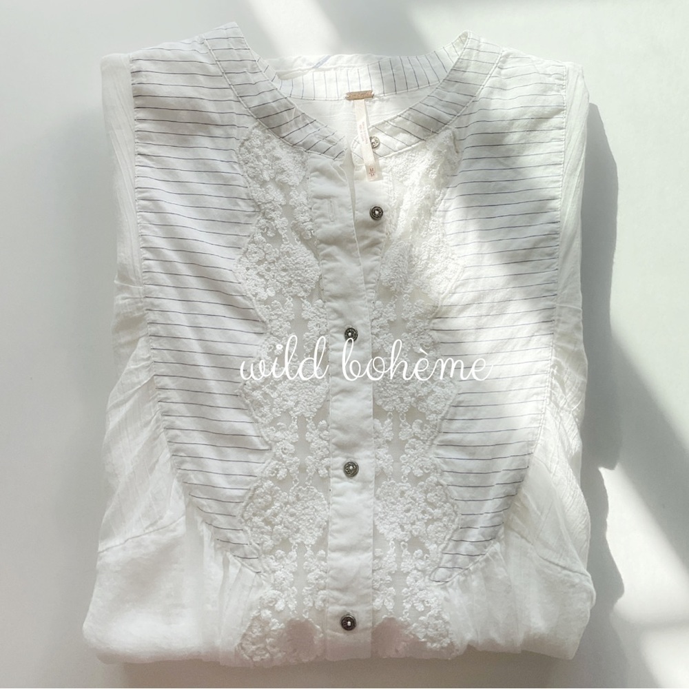 Free People Sheer Tuxedo Lace Button Down Shirt